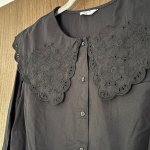 SOLD Papaya Black Broderie Collared Blouse